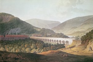 Veduta di un ponte di pietra attraverso la valle e il fiume a Risca nel Monmouthshire